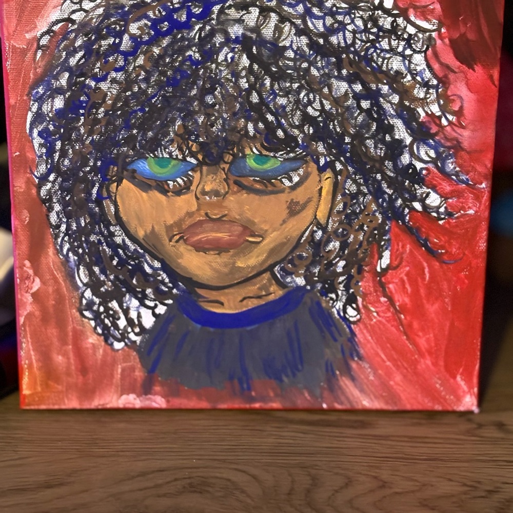 Vibrant Red and Blue Abstract Portrait Canvas